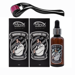 MinoX 15 - Лосьон для роста волос и бороды 2 шт и мезороллер